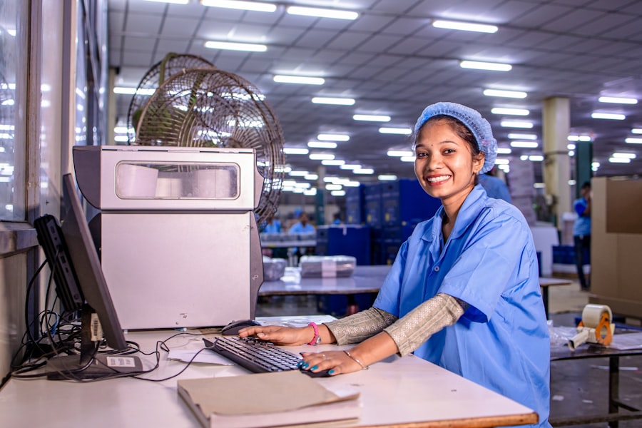 Operator entering production data at a shop-floor workstation